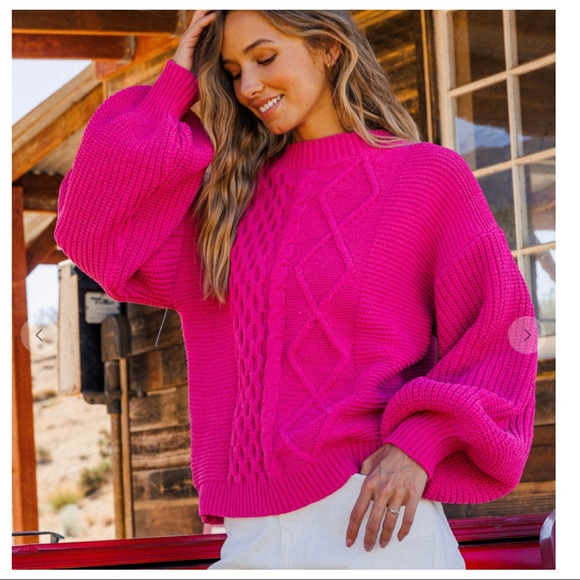 💙Boho Absolutely Beautiful Puff Long Sleeve Cable Sweater Top - Picture 2 of 7